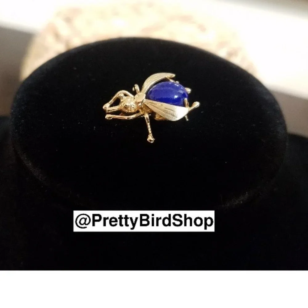 18K Gold Lapis Lazuli BEE Vintage pin new artisan RARE brooch animal bumblebee